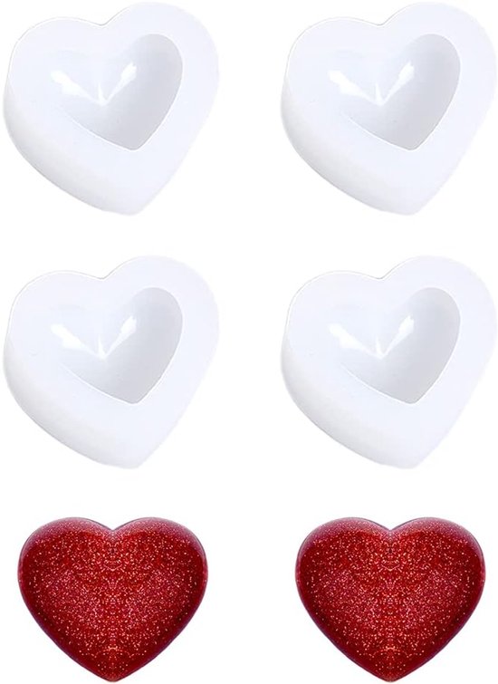 Siliconen vorm 3D hart gietvormen liefde hart epoxyvorm schimmel sieraden gietvorm voor sieraden maken DIY handwerk handgemaakte vaardigheden zeep - 4 stuks klein