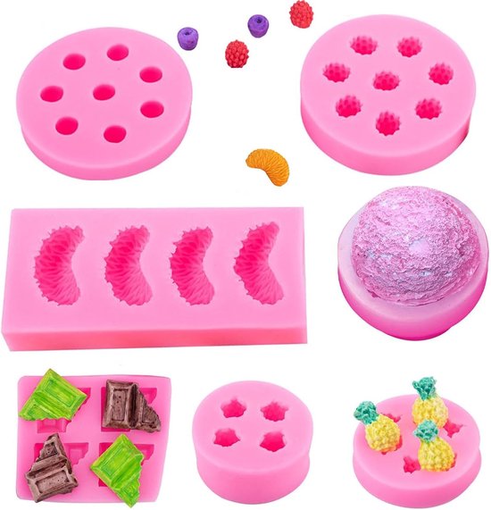 siliconen vorm, fruitvormige geleivormen, 7 stuks vormen voor het maken van kaarsen, fruitvormen, handgemaakte siliconen bloemvormen, voor chocolade, cupcake-toppers