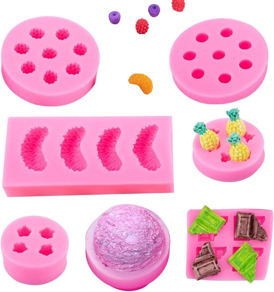 siliconen vorm, fruitvormige geleivormen, 7 stuks vormen voor het maken van kaarsen, fruitvormige roze, kaarsvormen, handgemaakte siliconen bloemvormen, chocoladevorm, fondantvorm
