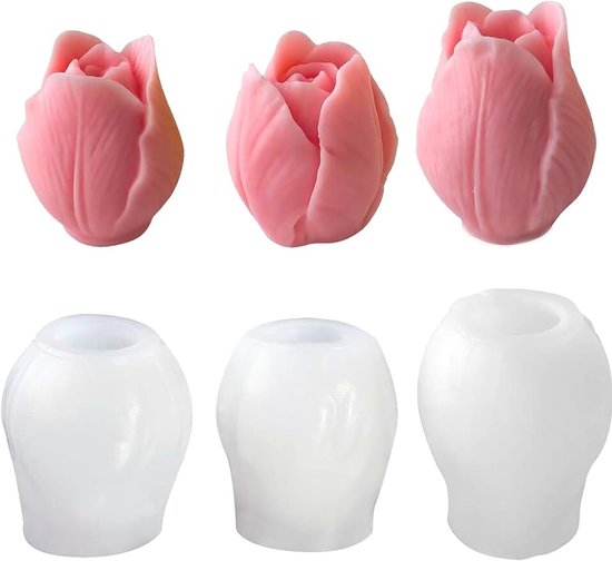 Siliconen vormen, 3 stuks 3D-tulpenvorm, siliconen tulpen, kaarsvormen, vormen voor het maken van kaarsen, doe-het-zelf handwerk, huisdecoratie, feestcadeau, chocolade