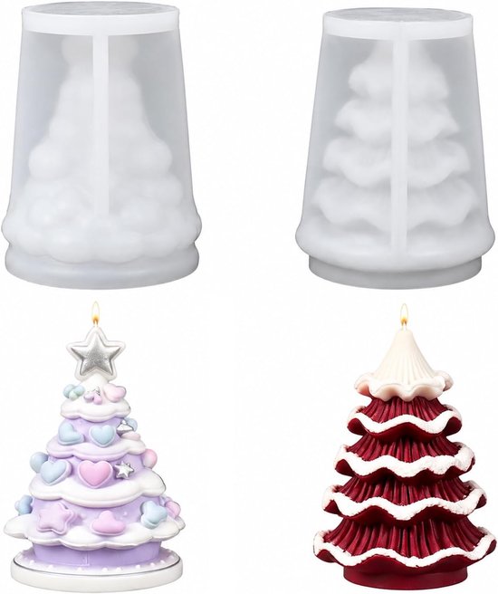 Siliconenvorm Kerstmis, 2 kerstboomkaarsvormen