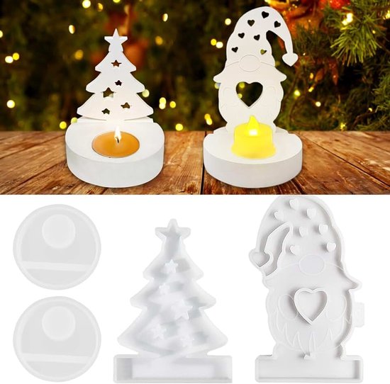 Siliconenvorm, siliconenvormen gietvormen, kerstboom siliconen ster gietvorm met sokkel, kabouter kerstboom-kaarsenhouder, 3D kerstboomvormen, siliconenvorm kerststerrenboom