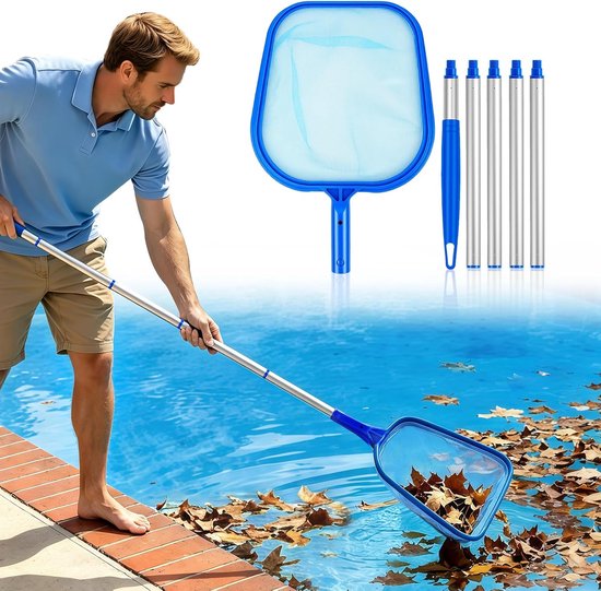 Skimmer Net 160 cm Aluminium Telescopische zwembadreiniging voor zwembad Vijvernetten voor Reiniging Fijn Mesh Blad Skimmer Netting voor zwembad vijver algen en Bestway zwembad whirlpool spa