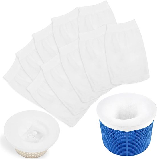 Skimmersokken voor zwembad, 10 stuks, voor skimmer, zwembad, filter, skimmer, zwembad, herbruikbaar, elastische sokken, skimmer, zwembad, nylon, ultrafijn net voor het filteren van bladeren, haren en
