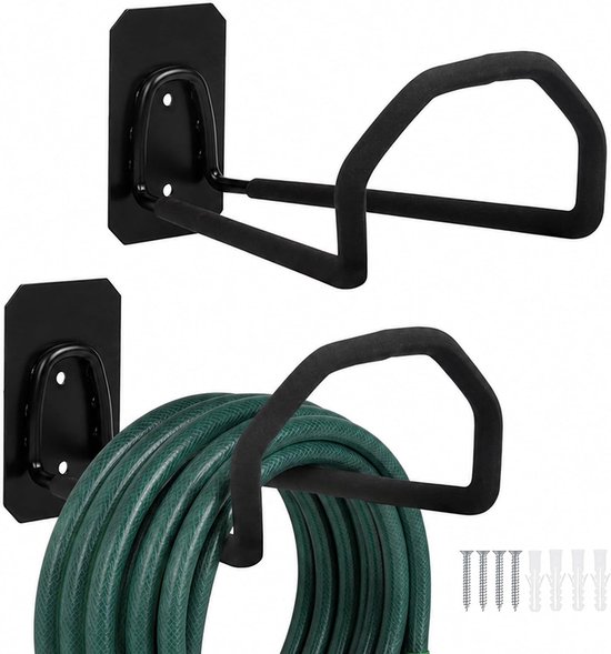 slanghouder set 2, wand, antislip, voor tuinslang, 10x14,5x21 cm, ijzer, zwart