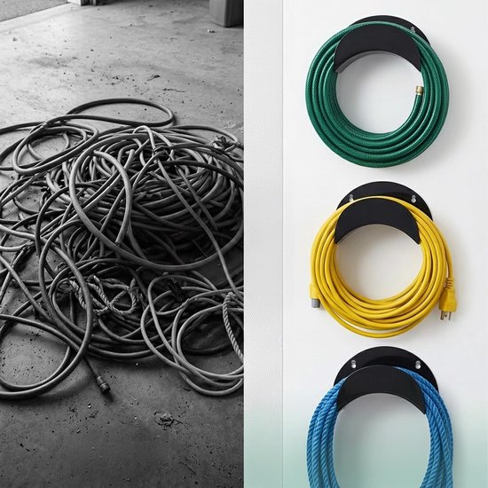 slanghouders, set van 3, elk voor tuinslang tot 38 m, wandmontage, zilver