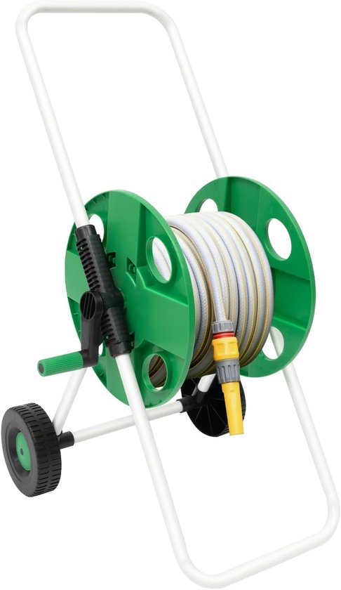 Slangwagen met 50 m slangcapaciteit, verrijdbare slanghaspel voor tuin en balkon, stabiele slanggeleiding, capaciteit spuitset, slanghaspel
