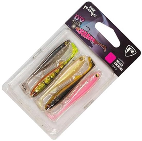 Slick Shad Mixed UV Color Pack - 5 Rubber Vissen voor Snoekbaars en Baars van Merkloos