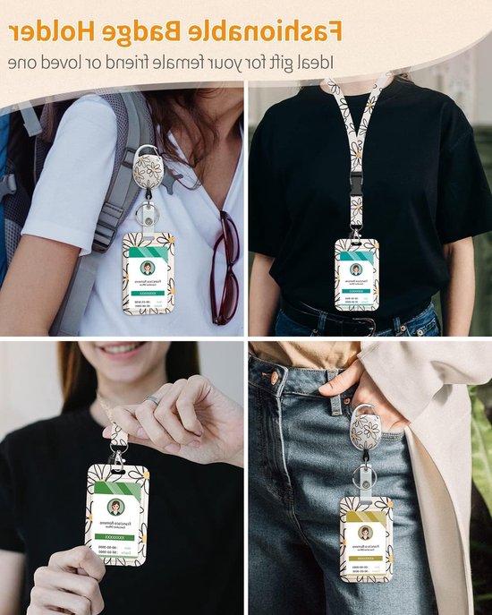 Sliding Badge Holder met Bloemenpatroon - Plastic Bescherming voor ID Kaarten, Retractable Badge Reel, Carabiner Clip, Ideaal voor Verpleegkundigen en Leraren (2 Stuks) van Merkloos