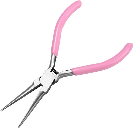 Small needle nose pliers - toothed jaw - 5.3 inch - extra long nose pliers with teeth - mini precision jewelry pliers - bending wire - small items - grab - jewelry making tools - spring-loaded design van Merkloos