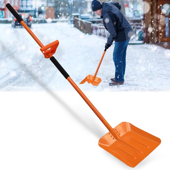 Sneeuwschep voor oprit, ergonomische sneeuwschep voor het verwijderen van sneeuw en ijs met verstelbare handgreep van 177 cm, robuuste metalen schep met breed lemmet van 33 cm voor auto, buiten