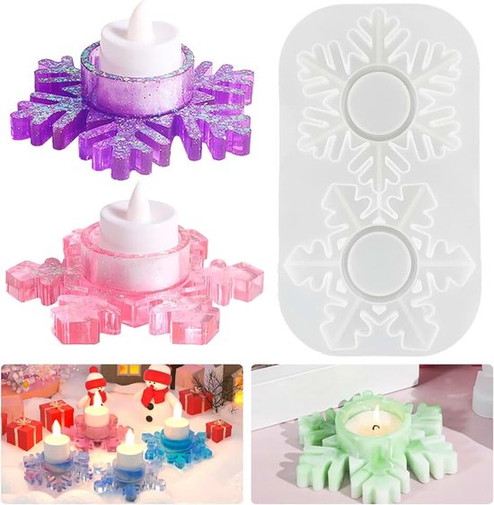 sneeuwvlokken siliconen kandelaar gietvorm epoxyhars mal theelicht Kerstmis gietvorm 3D kaarsen kandelaar siliconen mal kerst decoratie hars vorm