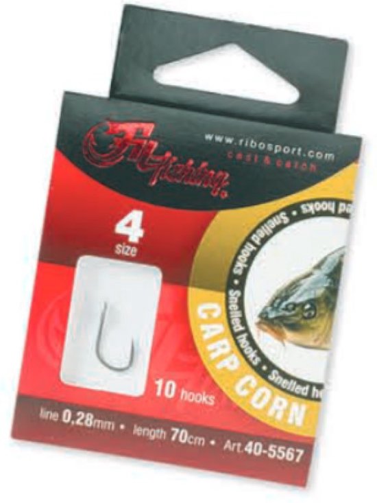 Snelled Hooks 'Carp Corn' - Haakmaat #6 - 0.25mm - 70cm - 10 stuks - Karper, Penvis, Dobber, Mais Onderlijnen van Merkloos