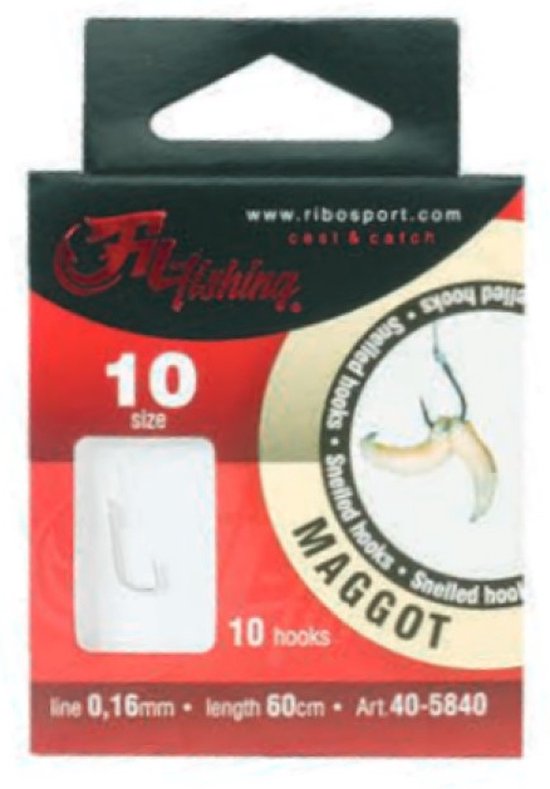 Snelled Hooks 'Maggot' - Haakmaat #8 - 0.18mm - 60cm - 10 stuks - Feeder Onderlijnen van Frolic