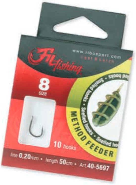 Snelled Hooks 'Method Feeder' - Haakmaat #8 - 0.20mm - 50cm - 10 stuks - Feeder, Method, Witvis Onderlijnen van Merkloos