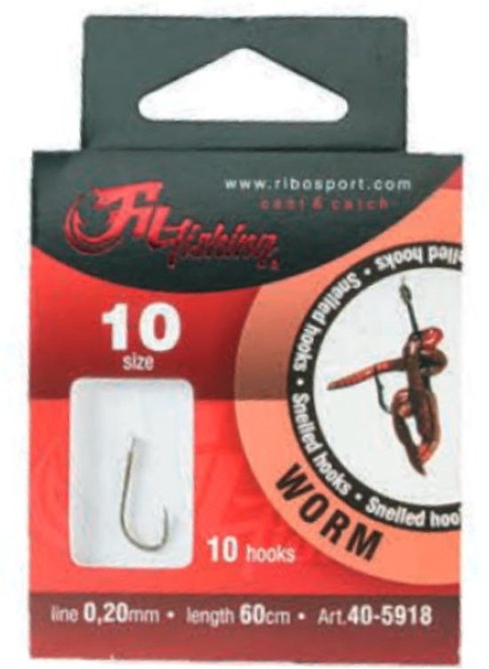 Snelled Hooks 'Worm' - Haakmaat #10 - 0.20mm - 60cm - 10 stuks - Feeder, Witvis, Karper Onderlijnen van RIG Solutions