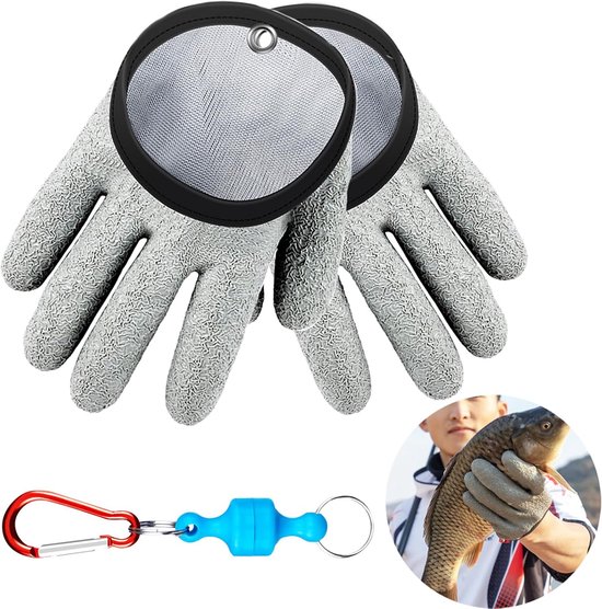 SnelShoppen - 1 Paar 19 cm Viskleding, Vissen Accessoires, Anti-Snijdende, Niet-Slip, Met Magnetische Sluiting, Veilig Snoek Hanteren, Grijs