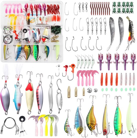 SnelShoppen - 101-delige Visserslokset - Mix van Spinners, Wormen, Lepels & Hard Bait - Universeel en Multi-Functioneel - Geschikt voor Zee- en Rivier