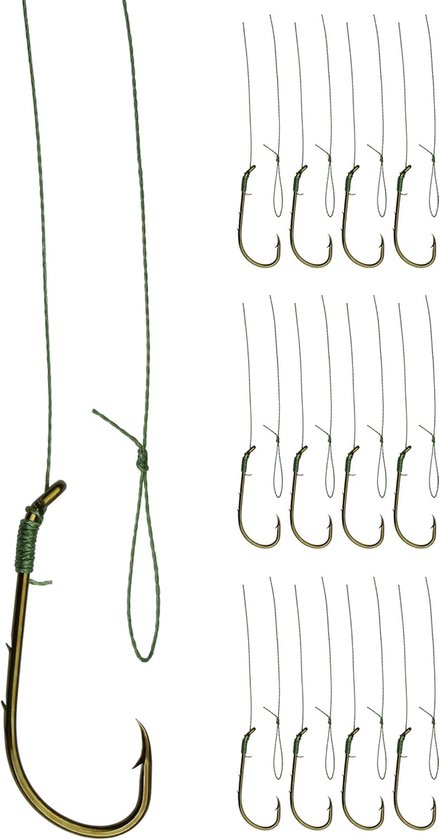 SnelShoppen - 12 x Tied Fishing Hooks Worm Hooks met 50cm Gevlochten Koord, Super Scherp, 110 Carbon Staal, 9.7 kg Laadvermogen, Handgebonden, Ideaal