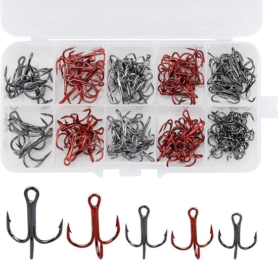 SnelShoppen - 130 Pcs Treble Fishing Hooks Set Carbon Steel - Rond Bocht Haakjes - 4, 6, 8, 10 - Corrosiebestendig - Ideaal voor Zoet- en Zoutwater Vi