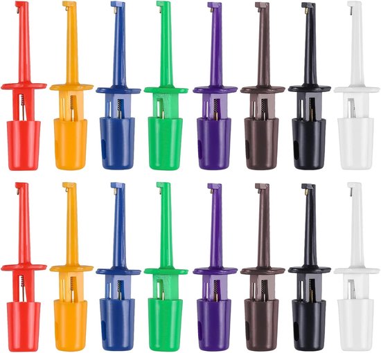 SnelShoppen - 16 Stuks Vliegvissen Hackle Pliers met 8 Kleuren, Plastic Lange Punt Haakgereedschap met Veerontwerp voor Efficiënt Vliegen