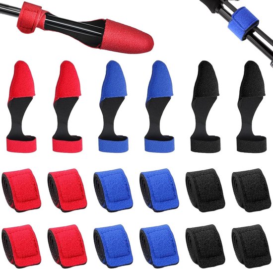 SnelShoppen - 18 Stuks Hengelbanden - Elastische Vishengel Bescherming - Verstelbare Klittenbanden - Antislip Hengelhouders - Blauw/Rood - Ideaal voor
