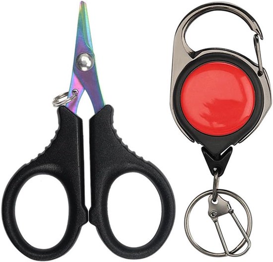 SnelShoppen - 1pcs Kleurrijke Vissenschaar, Roestvrij Stalen Vislijn Cutter met Titanium Coating en Anti-Verlies Telescopische Haak, Visaccessoires vo