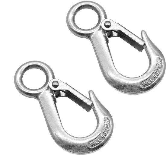 SnelShoppen - 2 Stuks 304 RVS Lifting Hooks, Kranen en Forestry Hooks met Slot, Voor Winch, Belastbaarheid 200kg, Duurzaam en Corrosiebestendig