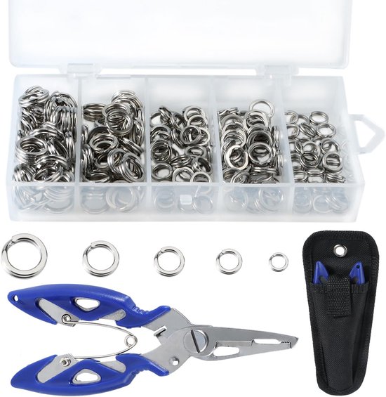 SnelShoppen - 200pcs Vis Split Ringen, Dubbele Snap Ring, Vis Split Ringen met Vissers Tang voor Zoutwater en Zoetwater Vissen
