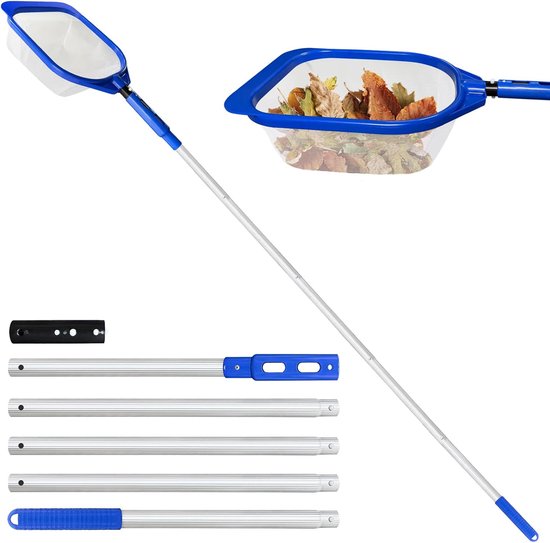 SnelShoppen - 228 cm Landing Net voor Zwembad, Verlengbare Aluminium Poles, Fijnmazig Net voor Bladeren en Insecten, Ideaal voor Tuin en Vijver