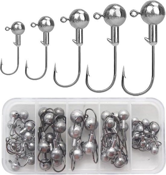 SnelShoppen - 25 Stuks Piombate Vissen Haken met Ronde Loodballen voor Rubber Vissen, Zachte Aas en Rode Wormen voor Roofvissen Accessoires (2/3.5/5/7