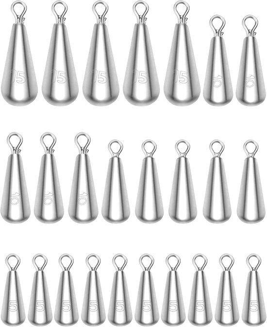 SnelShoppen - 25 Stuks Vistuigen Gewichten - 4 Maten (5g, 7g, 10g, 15g) - Hoge Dichtheid Electrolyte Lood - Perfect voor Sportvissen