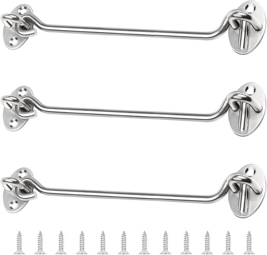 SnelShoppen - 3 Pack Storm Hooks met Oog, 20 Inch RVS Cabin Hooks, 201 RVS Deursluiting Zilver voor Deuren, Vensters, Kasten en Huisdieren
