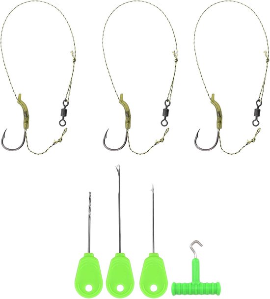 SnelShoppen - 3 Stuks Karper Vissen Haar Rig Vissen Haken Karper Haken Accessoires Rigs Met Boilie Stoppers En Naald Voor Karper Vissen Gevlochten Kar