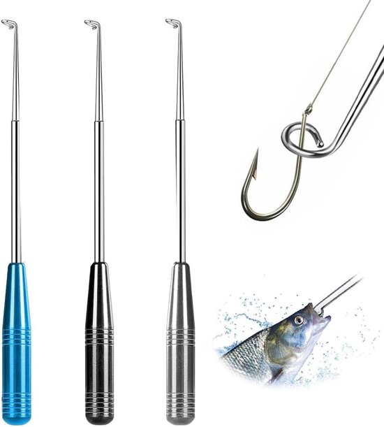 SnelShoppen - 3 Stuks Vishaken Roestvrij Staal - Draagbare Haakverwijderingsset voor Sportvissen - Ergonomisch Ontwerp - Blauw, Zwart, Zilver - Voor K