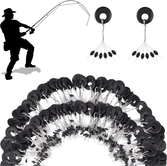 SnelShoppen - 300 Vissersstoppers, 6 in 1 Rubber Stopper voor Dobbers, Vissersbenodigdheden voor Rivieren, Meren, Zeevisserij, Kunstmatige Bassins (Zw