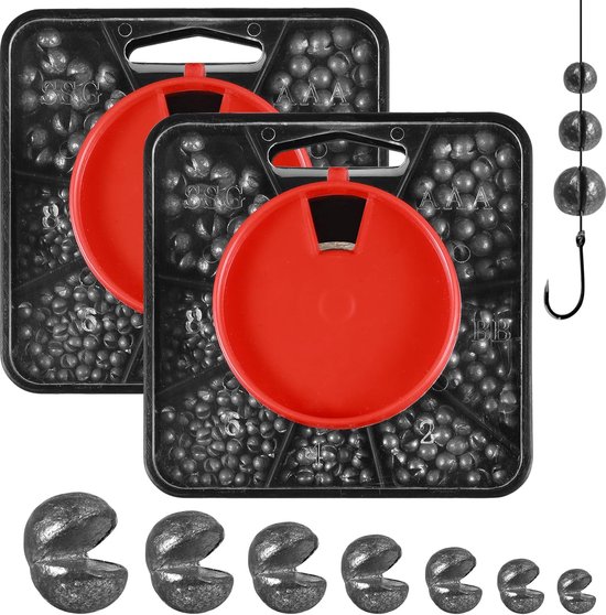 SnelShoppen - 358-delige Set Split Shot Vistuigloodjes met 7 Compartimenten Dispenser – No1, No4, No6, No8, BB, AAA, SSG voor Stabiliseren van Visseli