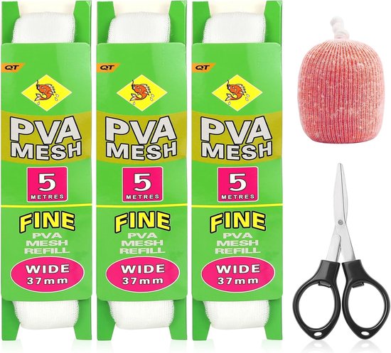 SnelShoppen - 3Pcs 5m PVA Mesh Vulling met Schaar 25&37mm Breed PVA Tassen Karper Vissen Accessoires Snelle Oplosbare Mesh Tassen voor Boilie Aas
