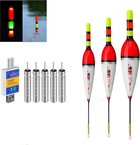 SnelShoppen - 3pcs LED Vissers Float - 6g/8g/9g - Slimme Zwaartsensor met Metalen Basis - Vissen Accessoires voor Meer, Rivier of Vijver