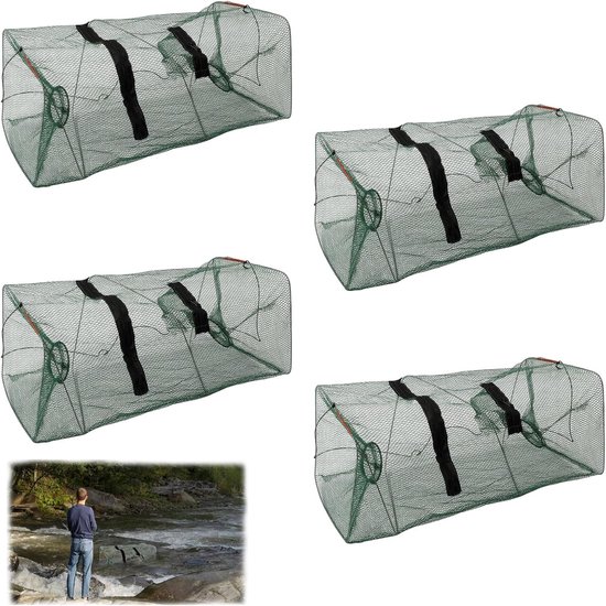 SnelShoppen - 4-delige Vissersnetten Set voor Bait, Crayfish, Lobster en Carp - Duurzaam Nylon en Gegalvaniseerd Staal - Herbruikbaar en Praktisch - I