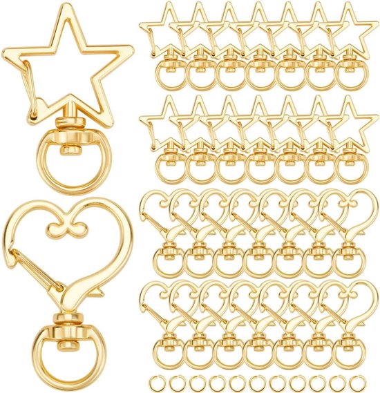 SnelShoppen - 40 Stuks Gouden Metalen Swivel Snap Clips - Ster & Hart Vorm - Trigger Snap Haak voor Sleutelhangers, Tassen, Sieraden - Ideaal voor Cre