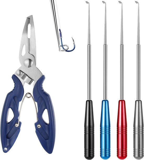 SnelShoppen - 5-delige Vissershaak Verwijder Set met RVS Haakverwijder, Multifunctionele Tang en Magneten, 16.5cm voor Zoet- en Zoutwater, Ideaal voor