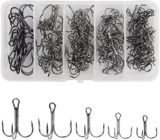 SnelShoppen - 50 Pcs Super Sharp Carbon Steel Triple Fishing Hooks voor Zee- en Zoetwatervissen, Maten 2/4/6/8/10#