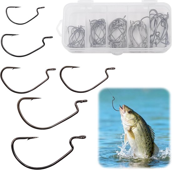 SnelShoppen - 50 Stuks Vistuigen Set, Karpers Haken, Carbon Staal, Barbed Curve Shank Haken, Duurzaam en Scherp voor Zoetwater Vissen Accessoires