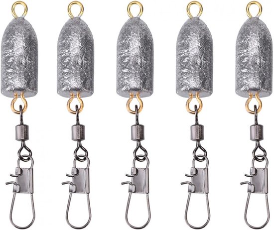 SnelShoppen - 5Pcs Vissen Sinker, Vissnoeren en Lood Gewichten met Interlock Snap Connectors voor Zoetwater en Zoutwater (20g)