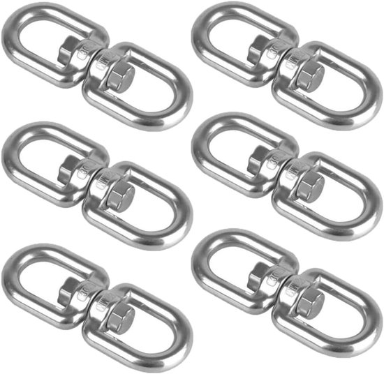 SnelShoppen - 6 Stuks M5 Draaibare RVS 304 Draaiverbinding Ooghaak Kabeldoorvoer voor Ophangen en Verbinden van Spreader of Kloklagen | 360 Graden Dub