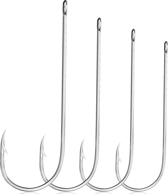 SnelShoppen - 60pcs Aberdeen Zeevis Haak, Grote Barbed Wire Aberdeen Haken, Lange Schacht en Brede Opening Maat 1#, 1/0, 2/0, 3/0, Lichte Vishaak Hoog