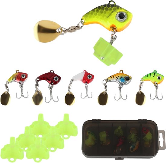 SnelShoppen - 6pcs Jig Spinner Fishing Lures Set met Box en 6 Hook Guards, 10g Spinnerbait Wobble Surface Lures voor Perch, Trout, Pike, Zander en Cat