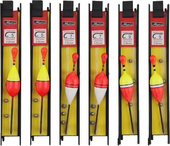 SnelShoppen - 6x Vissers Dobbers met Lood, Koord en Haak (5#, 7#, 9#) voor Zeevisserij en Wildvijver - Lichtgewicht Balsa Hout