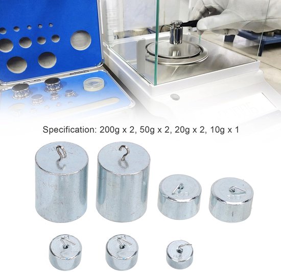 SnelShoppen - 7 stuks chroom kalibratiegewichten 10g 20g 50g 200g voor laboratorium natuurkunde, wolfraam precisie gewichten voor exacte metingen